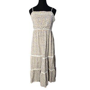 NWT | Wallflower Yellow & Blue Floral Tiered Maxi Dress | Cottagecore | L